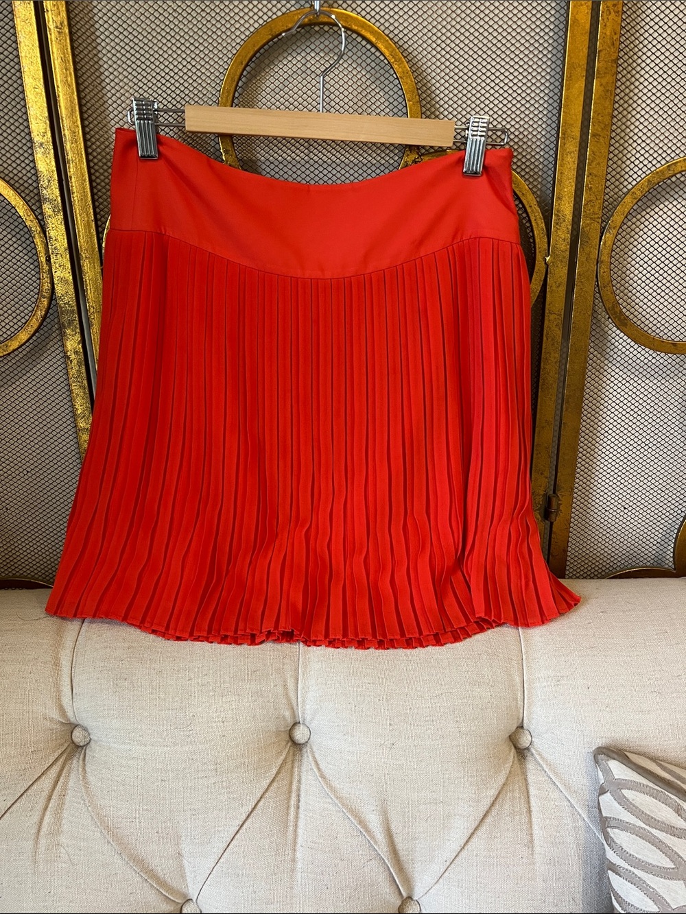 LOFT Red Pleated Circle Skirt